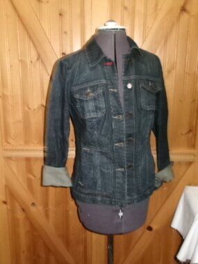 Tommy Hilfiger xs blue jean crop jacket dk denim logo button